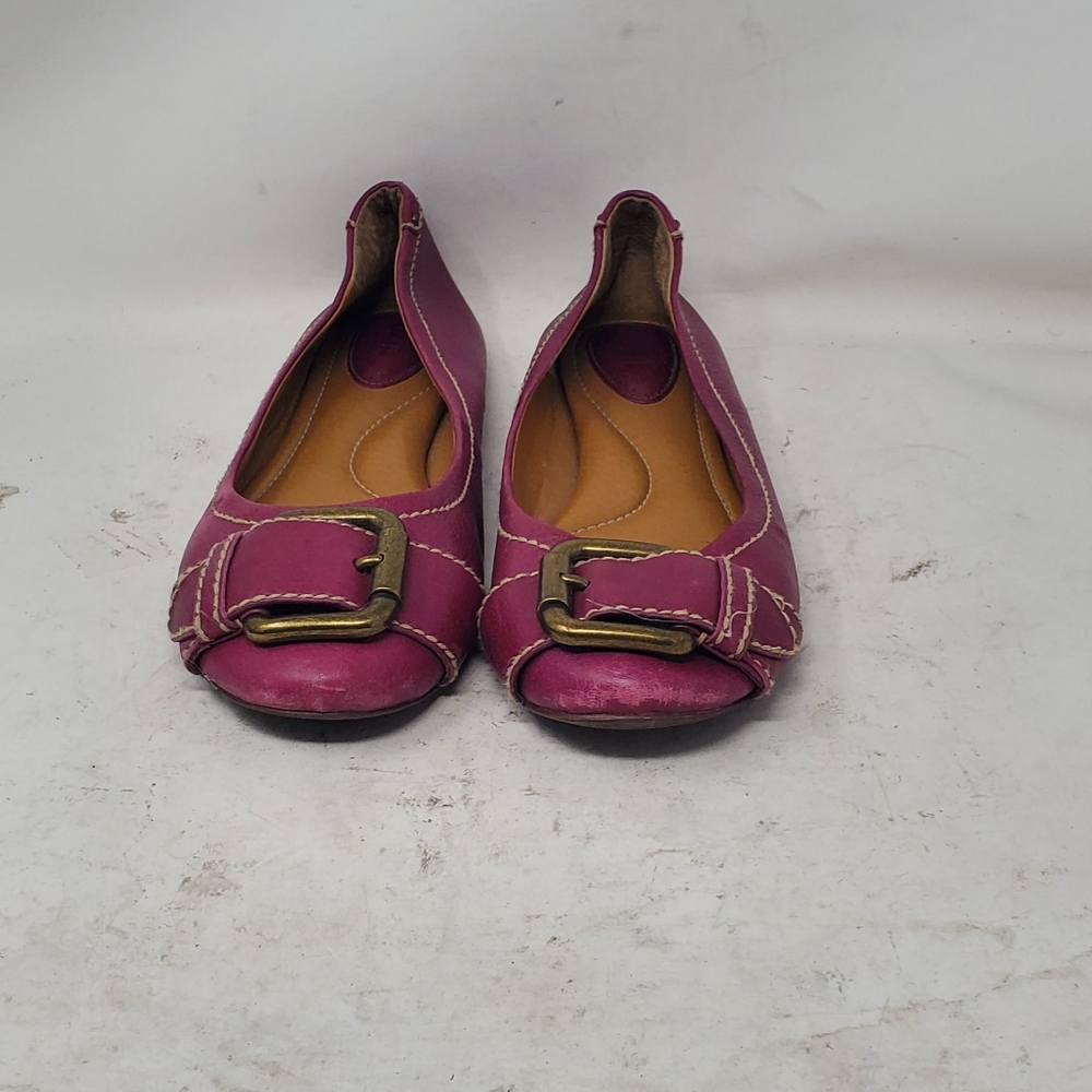 Fossil Pink Leather Bronze Gold Buckle Slip on Fla